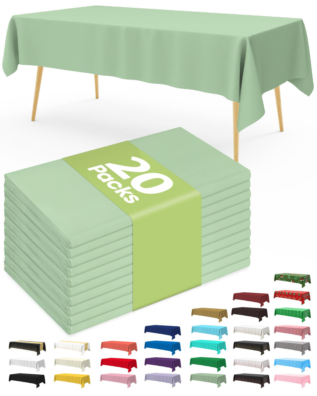 Pureegg 20 Pack Sage Green Disposable Plastic Tablecloth 54x108 Inch