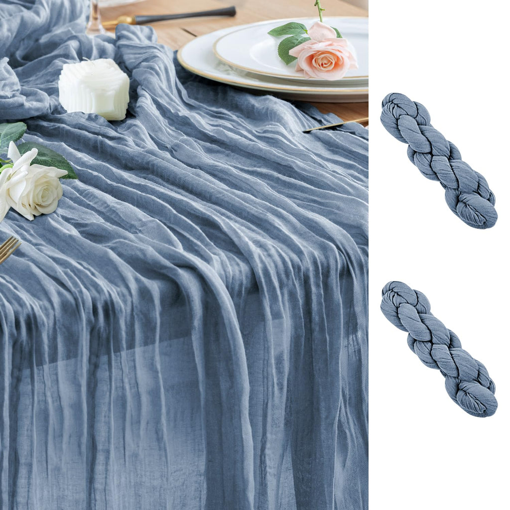 Wokceer Cheesecloth Table Runner Beige 10FT Boho Gauze Runner, 2 Pack