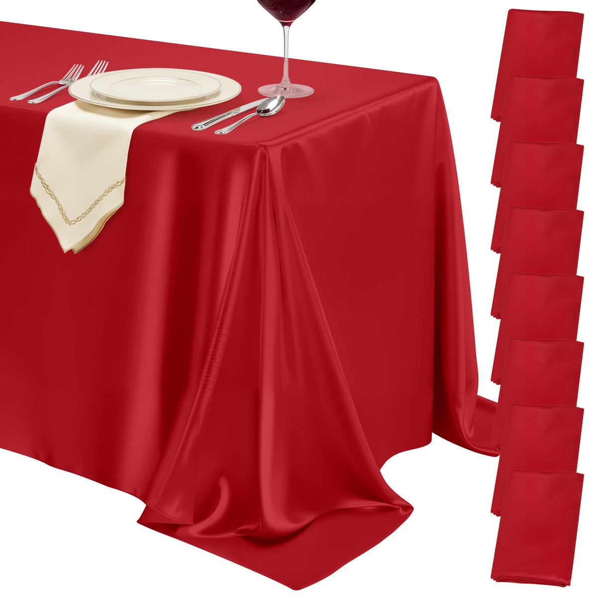 4 Pack Burgundy Satin Tablecloth 58 x 102 Inch Overlay Seamless Design