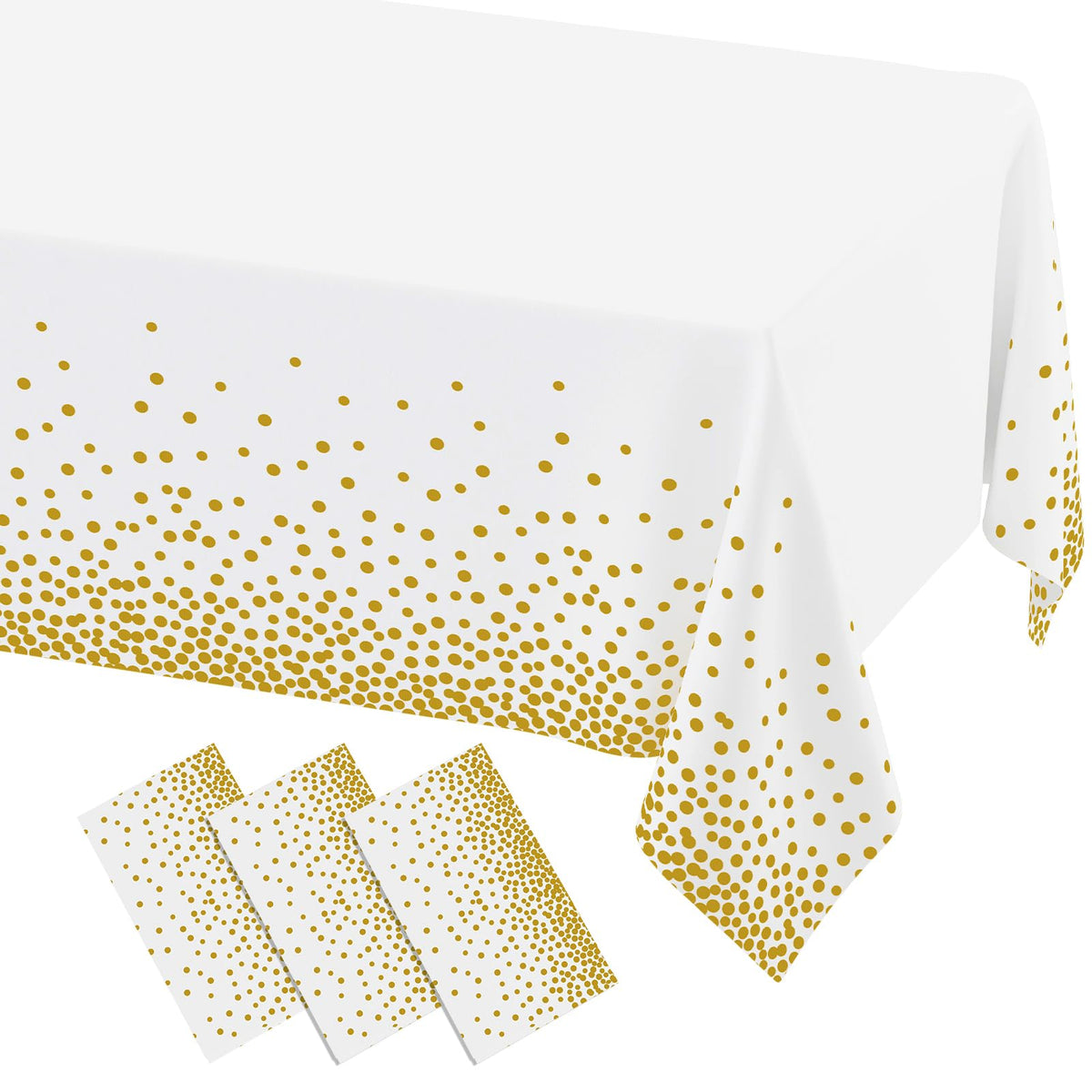 misaya 3 Packs Disposable Plastic Table Cloth, Gold Dots in White