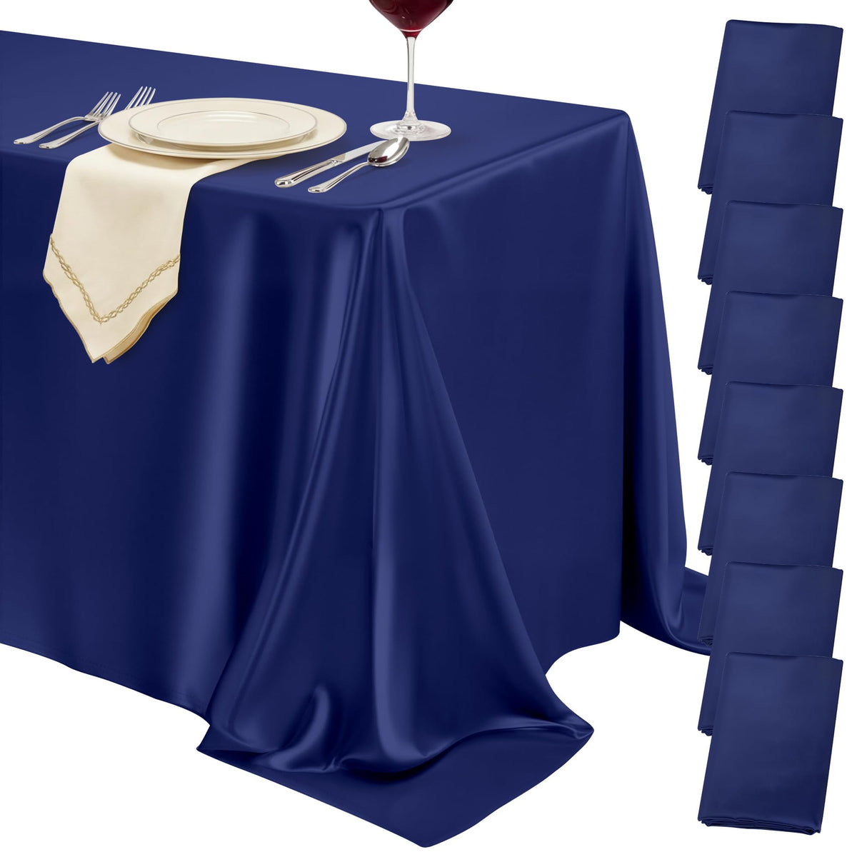 4 Pack Burgundy Satin Tablecloth 58 x 102 Inch Overlay Seamless Design
