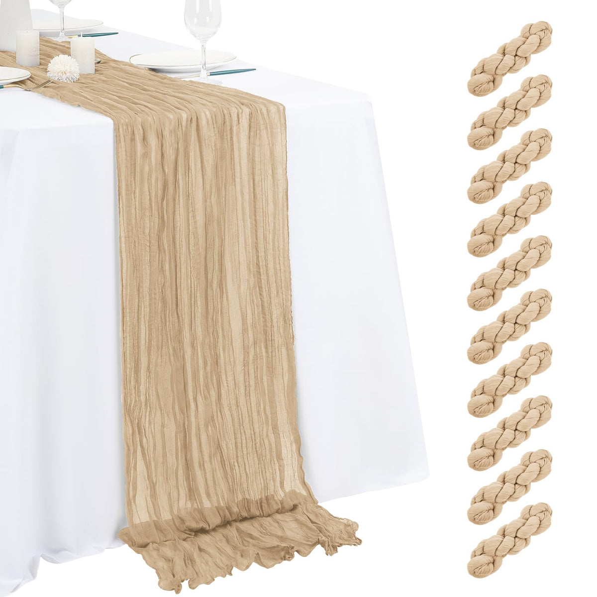 10 Pack Light Yellow Cheesecloth Table Runner 17x108 Inch Semi Sheer Boho Gauze Cheese Cloth Table Runners, for Wedding Bridal Shower Birthday Party Home Decor Garden Farmhouse