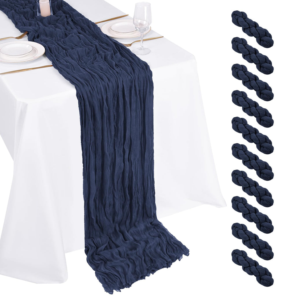 10 Pack Dusty Blue Cheesecloth Table Runner 17x108 Inch Boho Gauze Cheese Cloth Table Runners for Wedding Party Baby Shower Birthday Home Decor