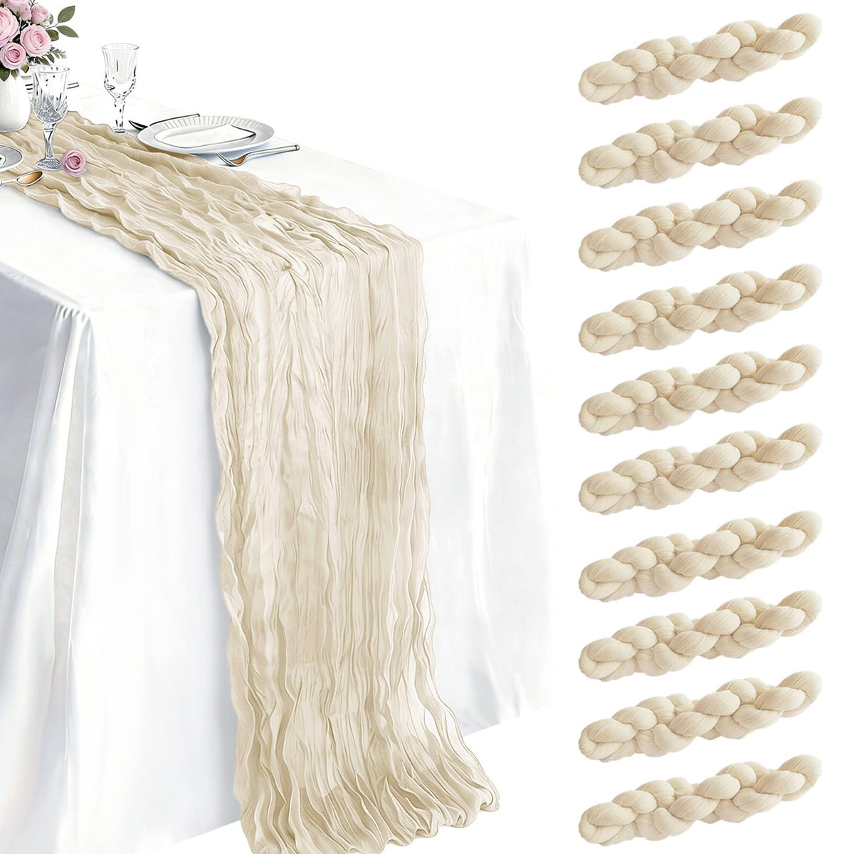 10 Pack Sage Green Cheesecloth Table Runner 21 x 120 Inch Boho Gauze Sheer Table Runner 10FT Long for Wedding Baby Shower Bridal Shower Easter Holiday Birthday Home Decor