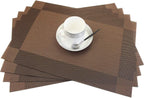 PIGCHCY Place Mats Heat-Resistant Non Slip Placemats Washable Easy to Clean Woven Vinyl Placemats for Dining Table (Set of 4, Brown)