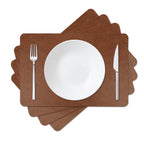 Cowhide Pattern Faux Leather Placemats Set of 6,Heat Resistant Non-Slip Waterproof Wipeable Washable Kitchen Dining PU Table Place Mats,Double-Sides Available,Black Brown