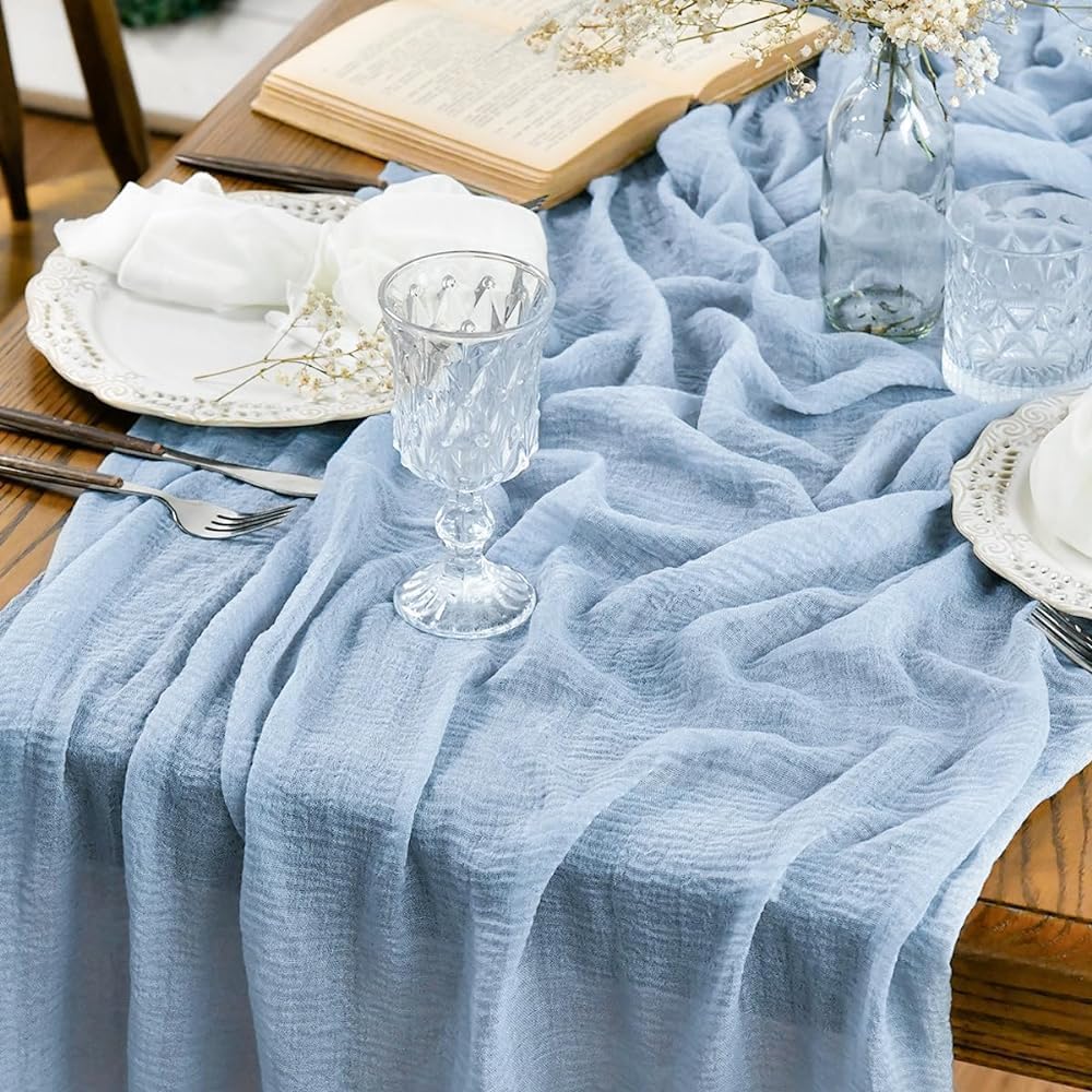 Artoid Mode Boho Cheesecloth Gauze Forest Green Wedding Table Runner, 160 Inch Seasonal Fabric Kitchen Dining Holiday Table Decor for Home Party Indoor