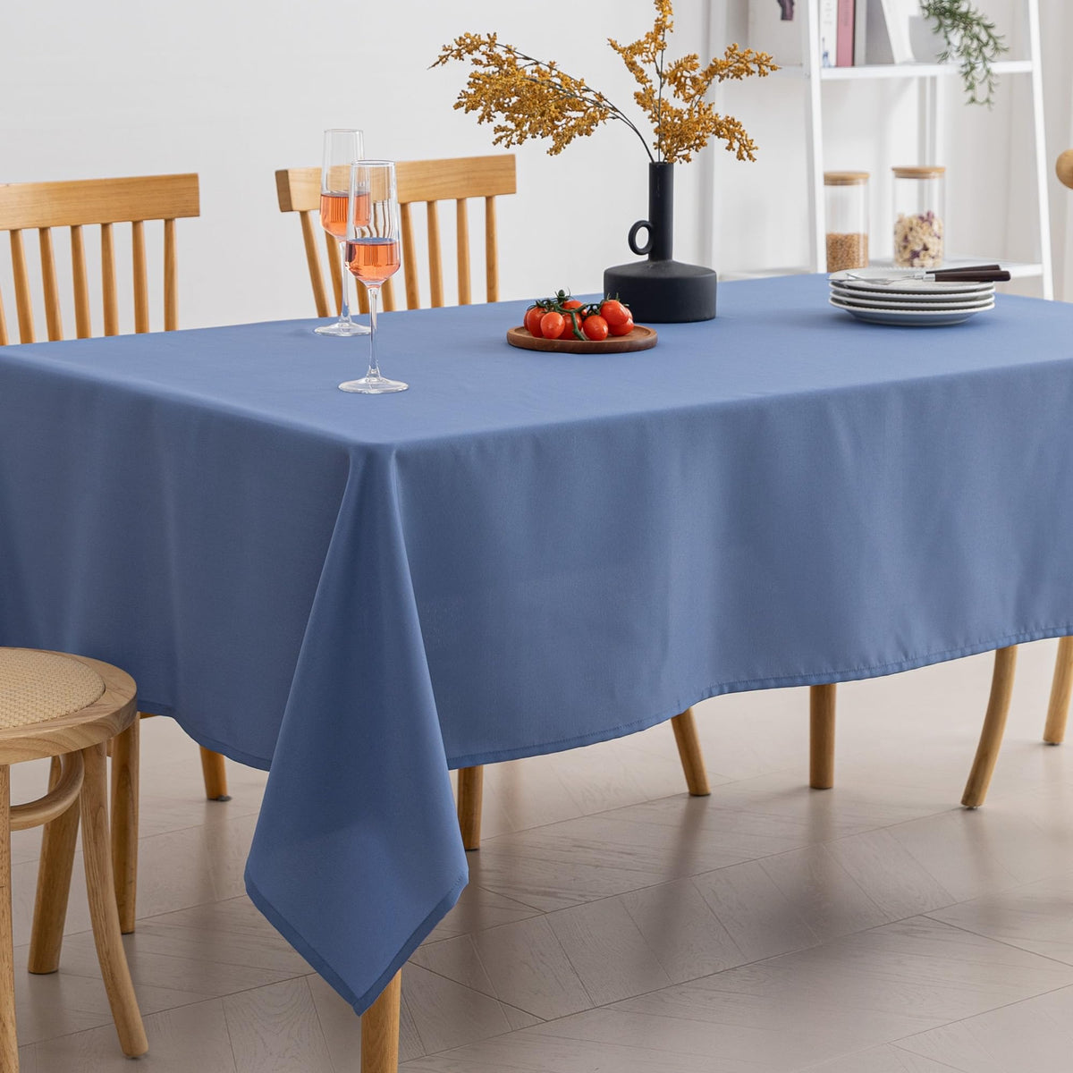 Amazon Basics Thin Rectangle Tablecloths, Water-Resistant Textured Fabric, Wrinkle Resistant, Washable Decorative Table Cover for Dining, Parties, 60" x 84", Beige, Pack of 2