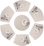 SHACOS Small Round Table Placemats Set of 5 Woven Vinyl Wedge Placemats with Centerpiece Round Table Mats Heat Resistant Wipe Clean (5, Black Gray)