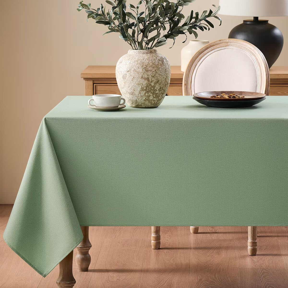 Faux Linen Tablecloths for Rectangle Tables, Burlap Textured Table Cloths Washable Farmhouse Table Cover Water Resistant for Dining, Wedding, Outdoor(Khaki, 52"×70")