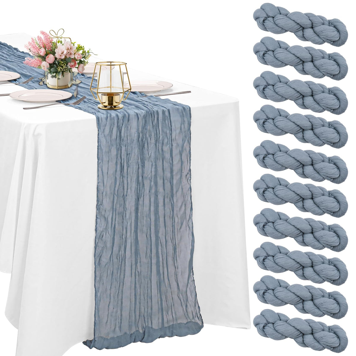 10 Pack Dusty Pink Cheesecloth Table Runner 10FT Boho Gauze Fabric Table Runner Vintage Rustic Sheer Runners for Wedding Party Bridal Baby Shower Long Table Decorations