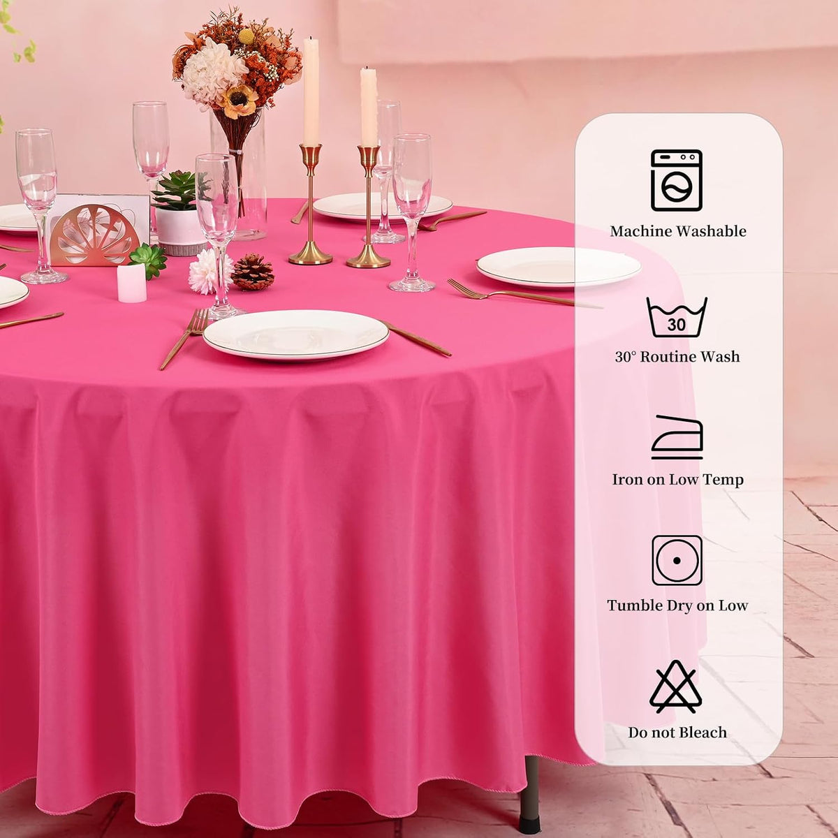 10 Packs 120 Inch Hot Pink Round Polyester Tablecloths