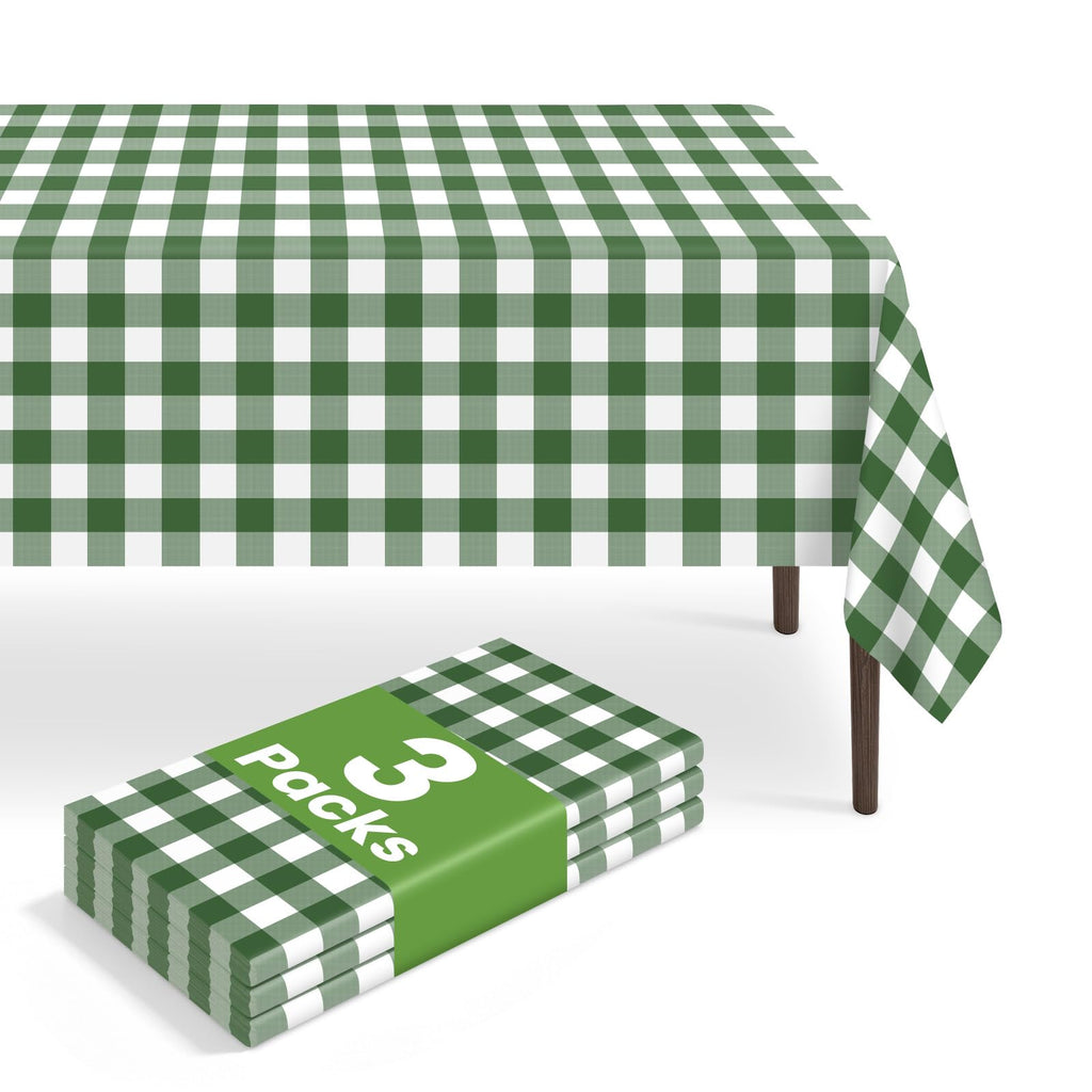 6 Pack Disposable Blue Gingham Plastic Tablecloth, 54 x 108 Inch