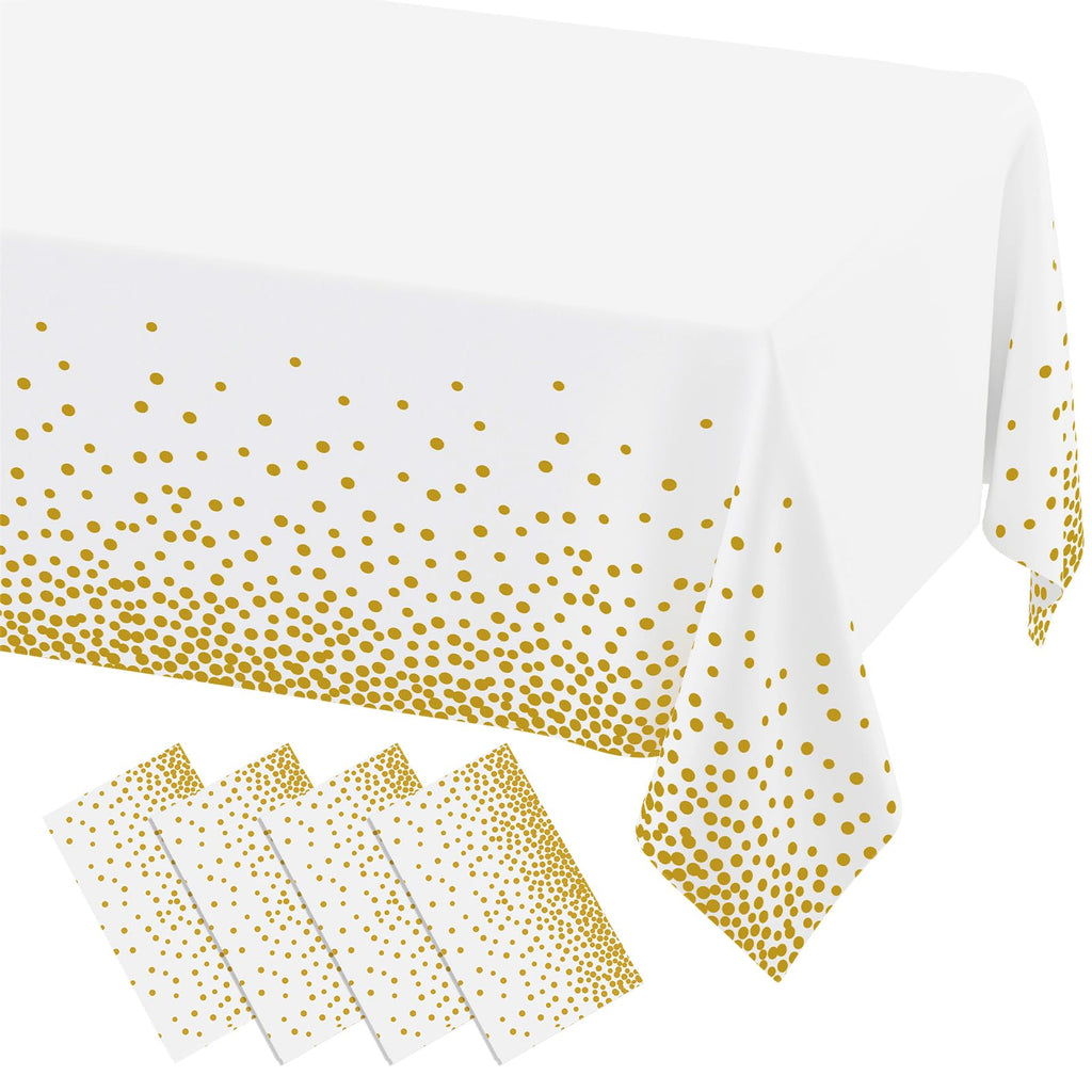 misaya 3 Packs Disposable Plastic Table Cloth, Gold Dots in White