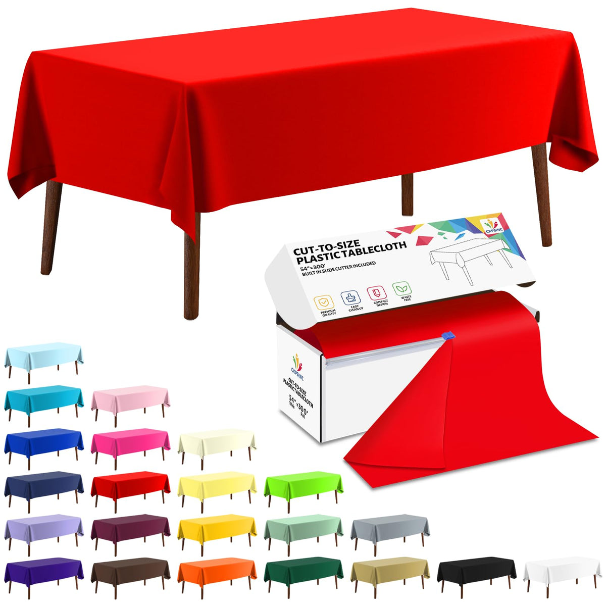 CXPSINC White Plastic Table Cloth Disposable Tablecloth Roll 54 Inch X 300 Feet Plastic Table Cover Roll with Slide Cutter for Picnics, Parties, Banquet, Birthdays, Weddings