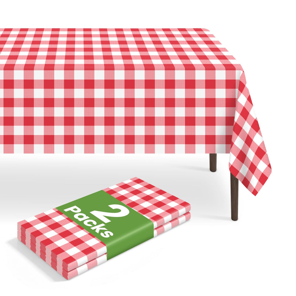 6 Pack Disposable Blue Gingham Plastic Tablecloth, 54 x 108 Inch