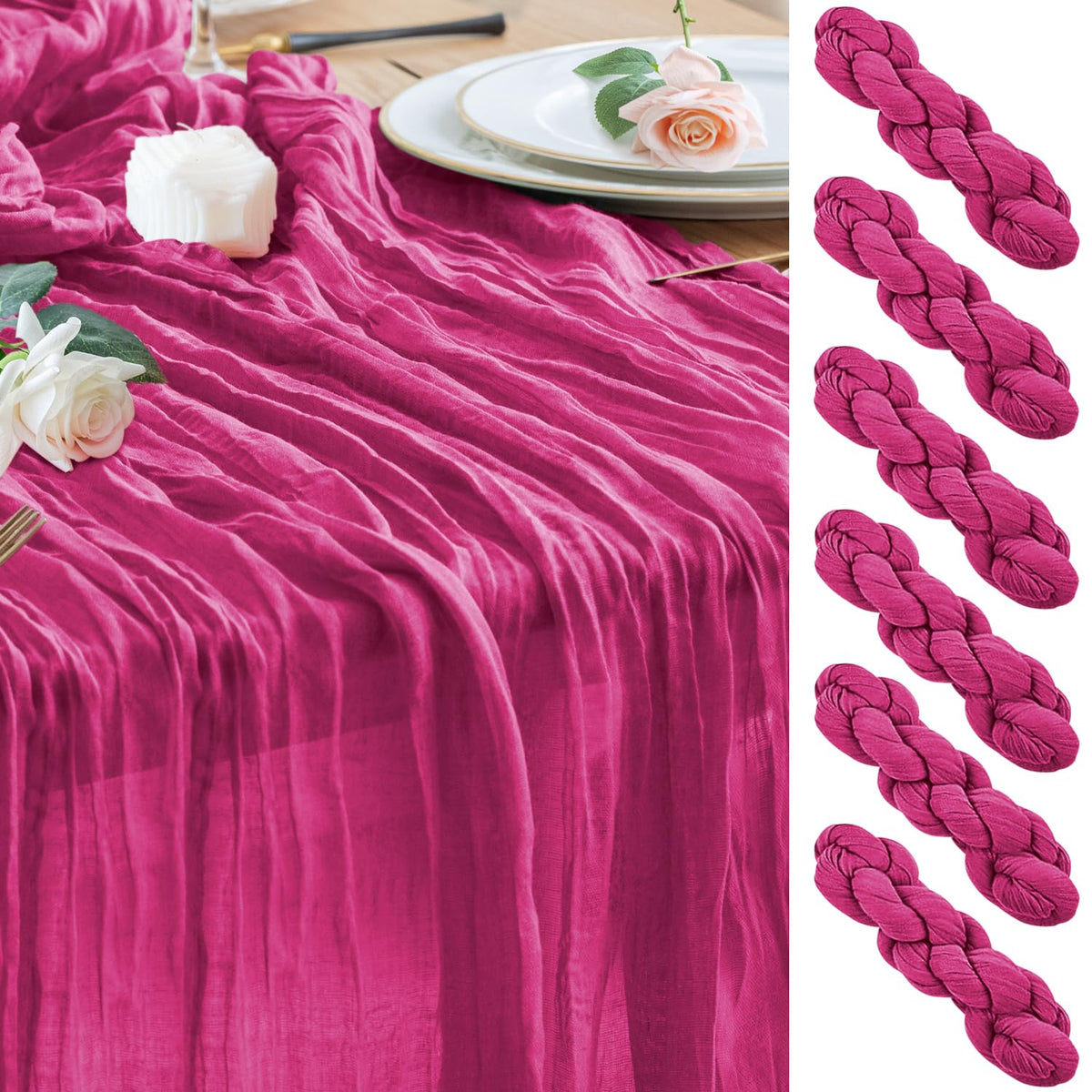 Wokceer Cheesecloth Table Runner Beige 10FT Boho Gauze Runner, 2 Pack