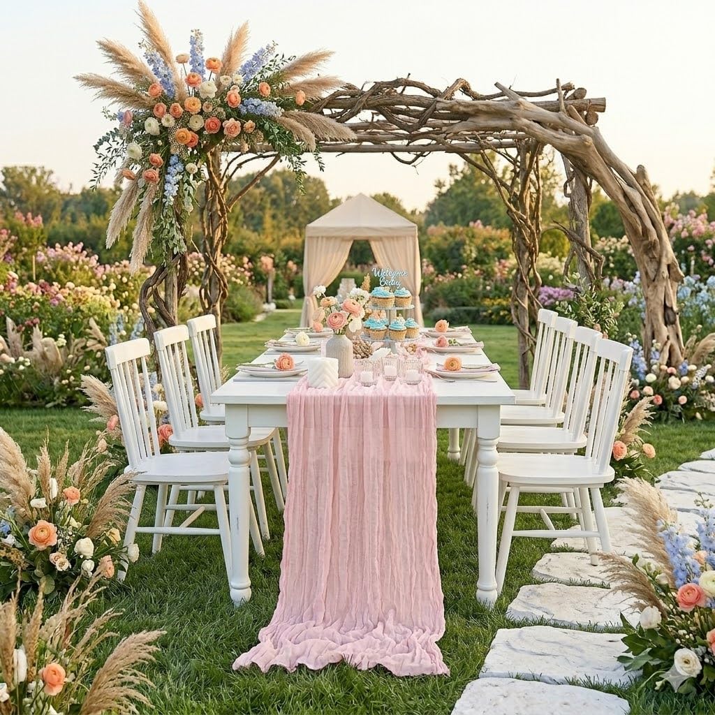 10 Pack Light Pink Cheesecloth Table Runner 22X120 Inch Gauze Table Runner