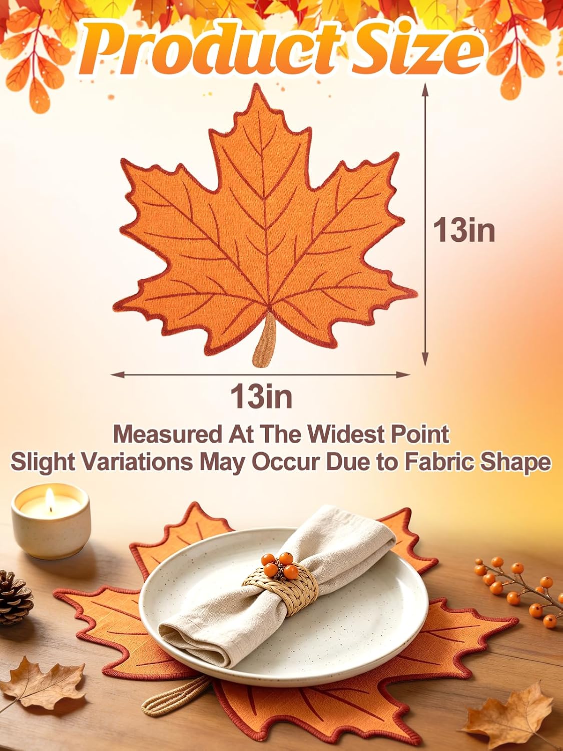 Alphatool Fall Placemats Set of 6 for Thanksgiving Table Decor