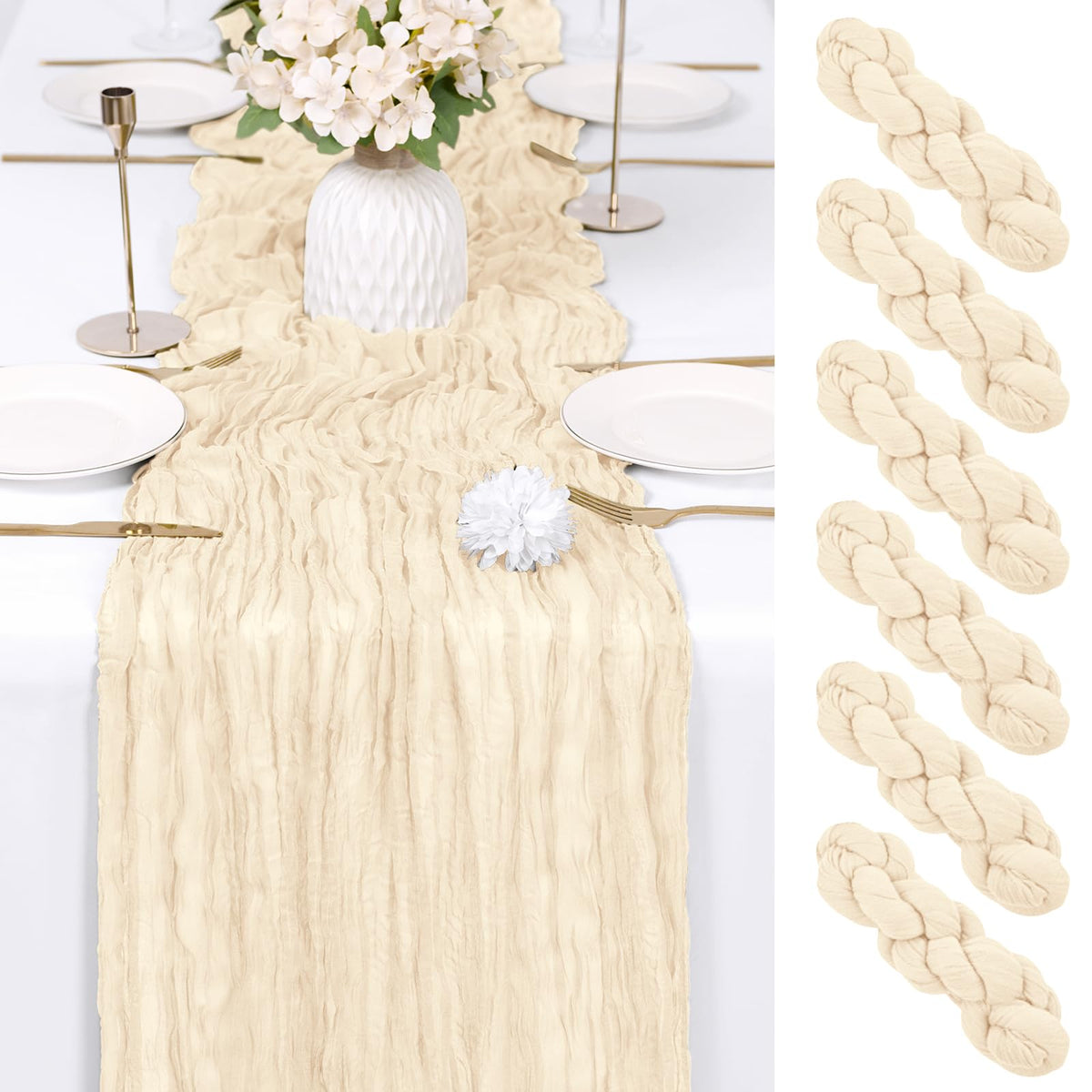 6 Pack Light Pink Cheesecloth Table Runner 17x108 Inch Semi Sheer Boho Gauze Cheese Cloth Fabric Table Runners Table Decor for Wedding Party Baby Shower Birthday Home Decor Garden Farmhouse