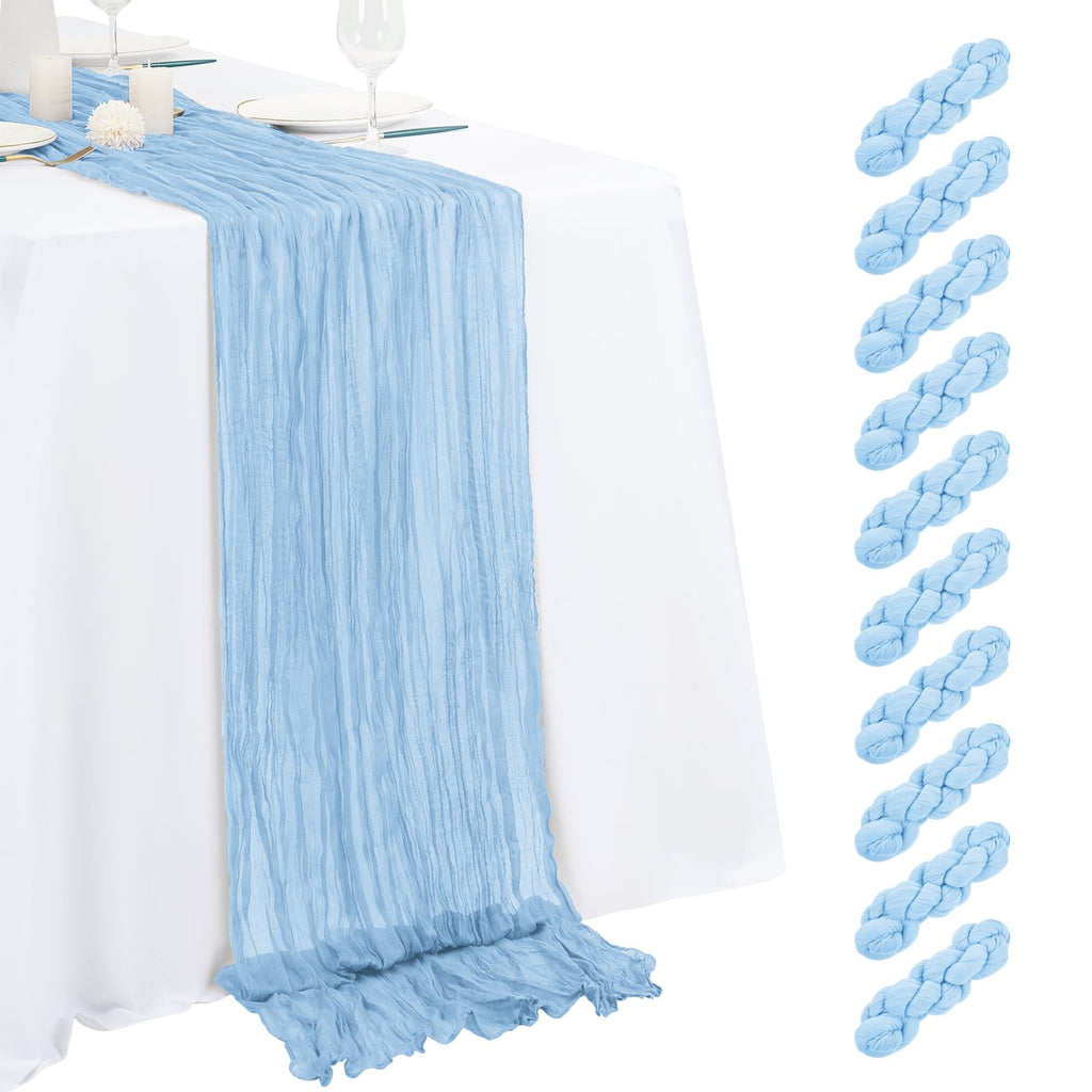 10 Pack Light Yellow Cheesecloth Table Runner 17x108 Inch Semi Sheer Boho Gauze Cheese Cloth Table Runners, for Wedding Bridal Shower Birthday Party Home Decor Garden Farmhouse