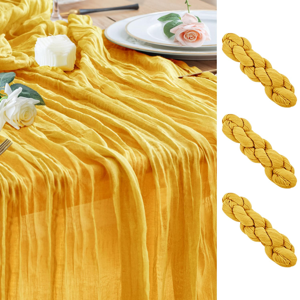 Wokceer Cheesecloth Table Runner Beige 10FT Boho Gauze Runner, 2 Pack