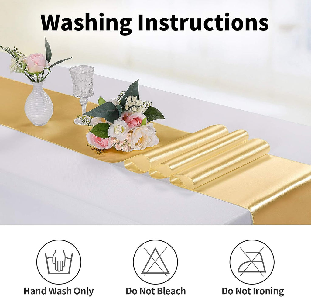 10-Pack Satin Table Runner Light Gold 12 x 108 inches Long, Table Runners for Wedding, Birthday Parties, Banquets Decorations（10 Pack, 12x108 Inch, Light Gold）