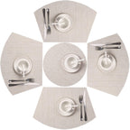 SHACOS Small Round Table Placemats Set of 5 Woven Vinyl Wedge Placemats with Centerpiece Round Table Mats Heat Resistant Wipe Clean (5, Black Gray)