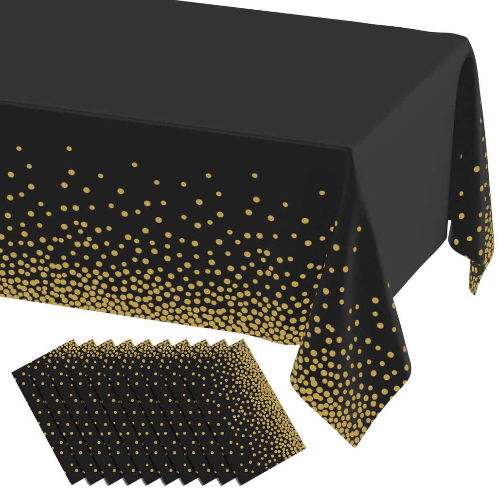 misaya 3 Packs Disposable Plastic Table Cloth, Gold Dots in White