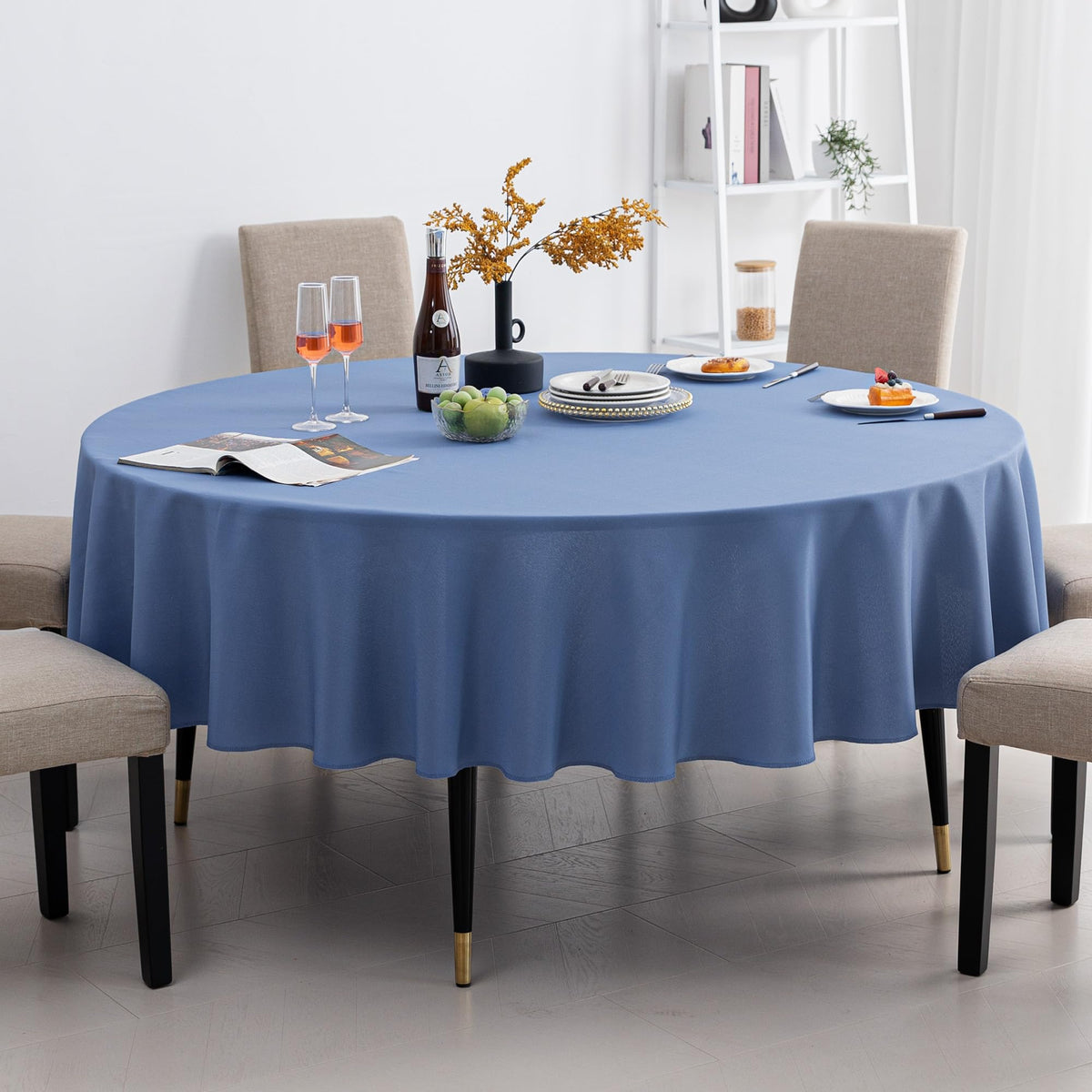 Amazon Basics Round Tablecloths, Decorative Solid Color Water-Resistant, Wipeable Circle Table Cloth Cover for Kitchen, Dining, 108", Beige, Pack of 2