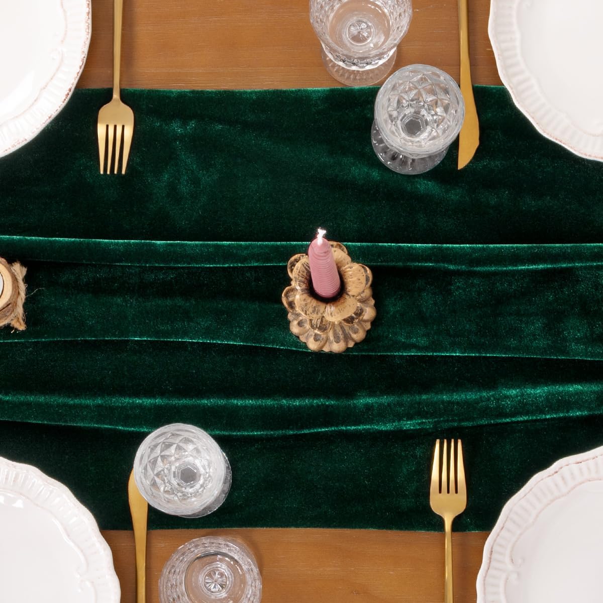 4 Pack Green Velvet Table Runner Cloth Fall Luxurious Wedding Party Decor