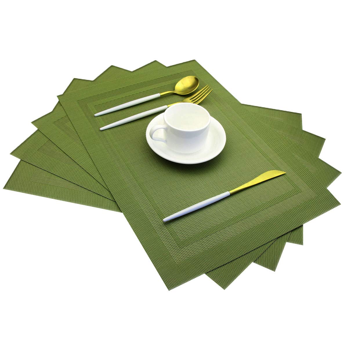 PIGCHCY Place Mats Heat-Resistant Non Slip Placemats Washable Easy to Clean Woven Vinyl Placemats for Dining Table (Set of 4, Brown)
