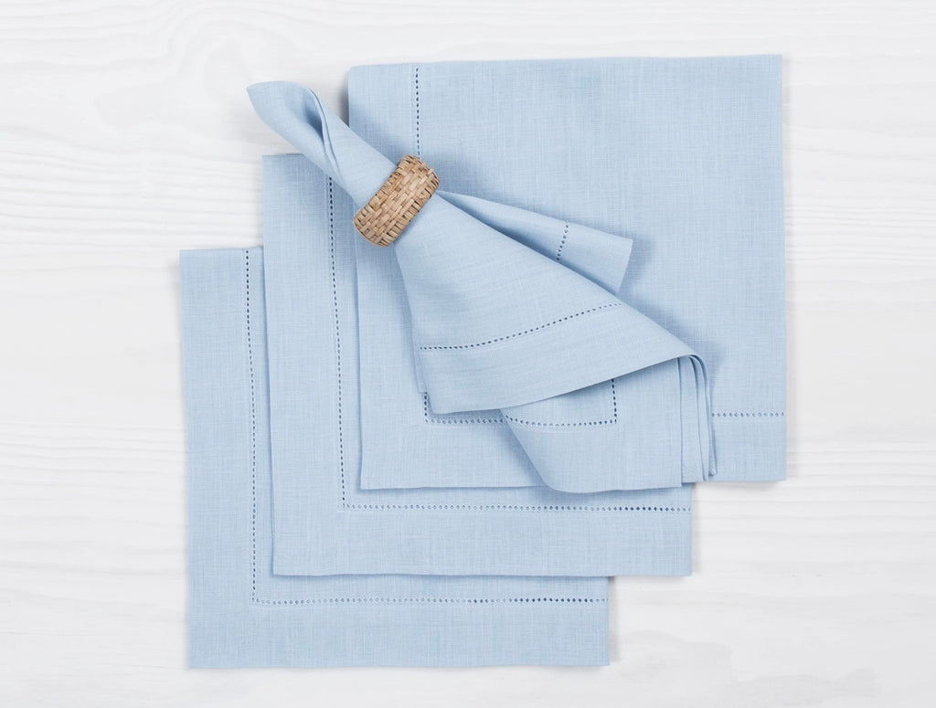 Solino Home 100% Pure Linen Placemats Green Hemstitch, 14 x 19 in, Set of 4
