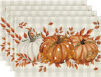 Artoid Mode Beige Pumpkins Leaves Fall Placemats Set of 4-12 x 18 Inch