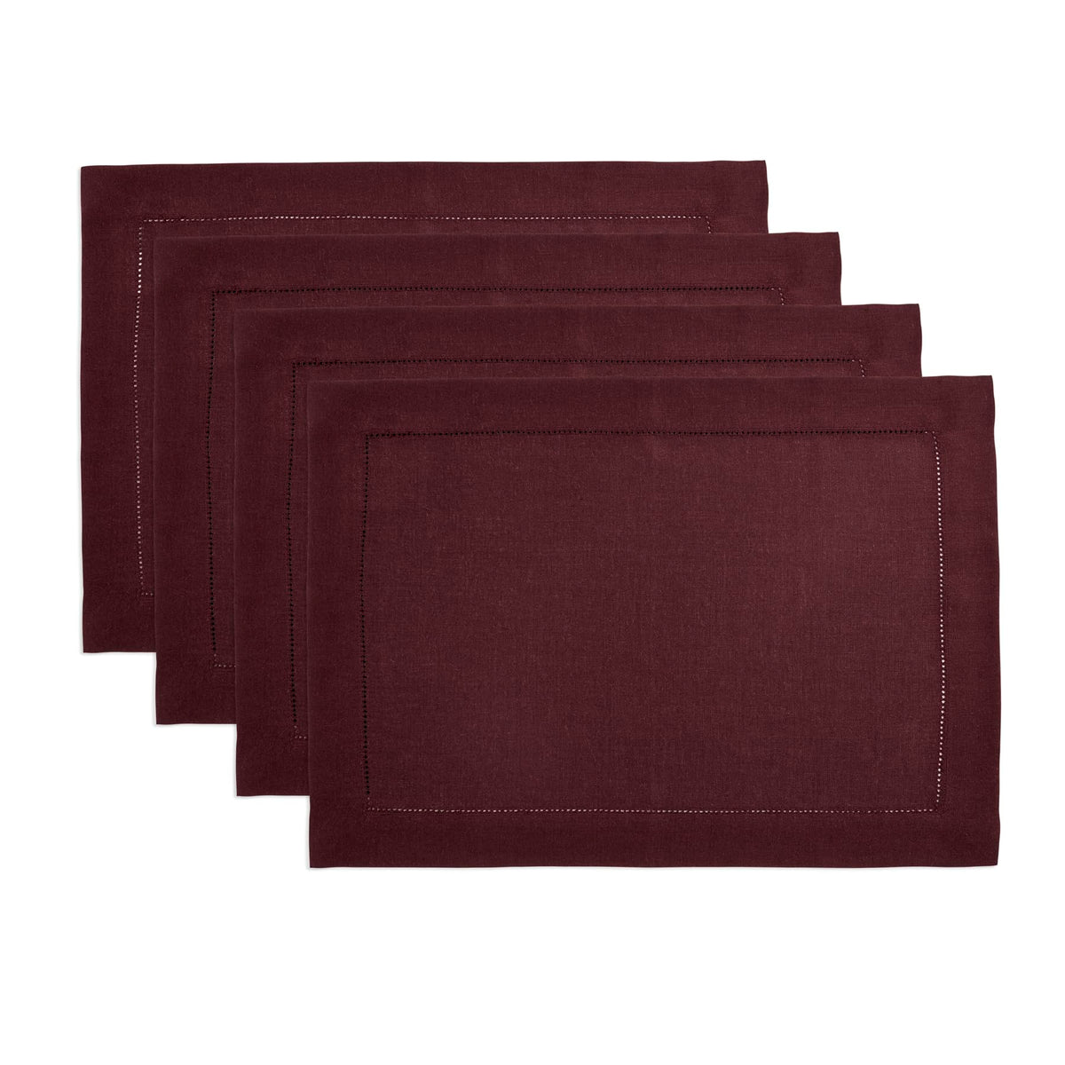 Solino Home 100% Pure Linen Placemats Green Hemstitch, 14 x 19 in, Set of 4