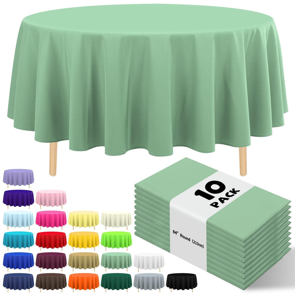 10 Pack Gold Round Tablecloth 84 Inch Round Plastic Table Cloth Disposable Waterproof Table Cover for Wedding Birthday Bridal Shower Party Decorations