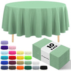 10 Pack Gold Round Tablecloth 84 Inch Round Plastic Table Cloth Disposable Waterproof Table Cover for Wedding Birthday Bridal Shower Party Decorations
