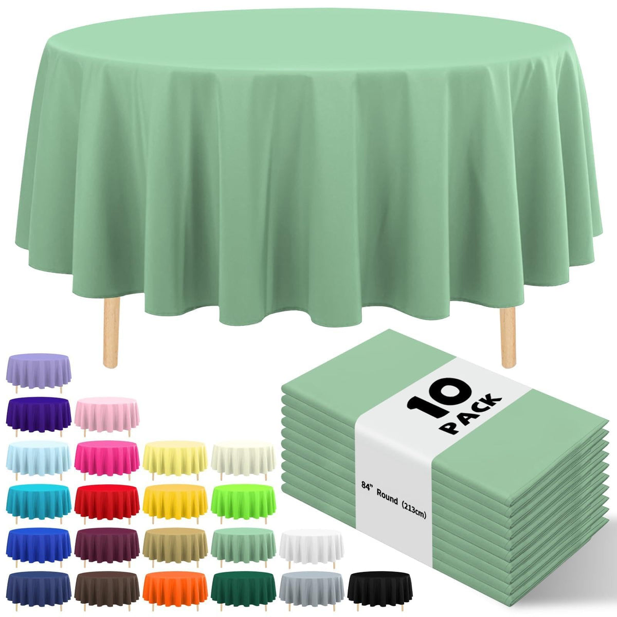 10 Pack Gold Round Tablecloth 84 Inch Round Plastic Table Cloth Disposable Waterproof Table Cover for Wedding Birthday Bridal Shower Party Decorations