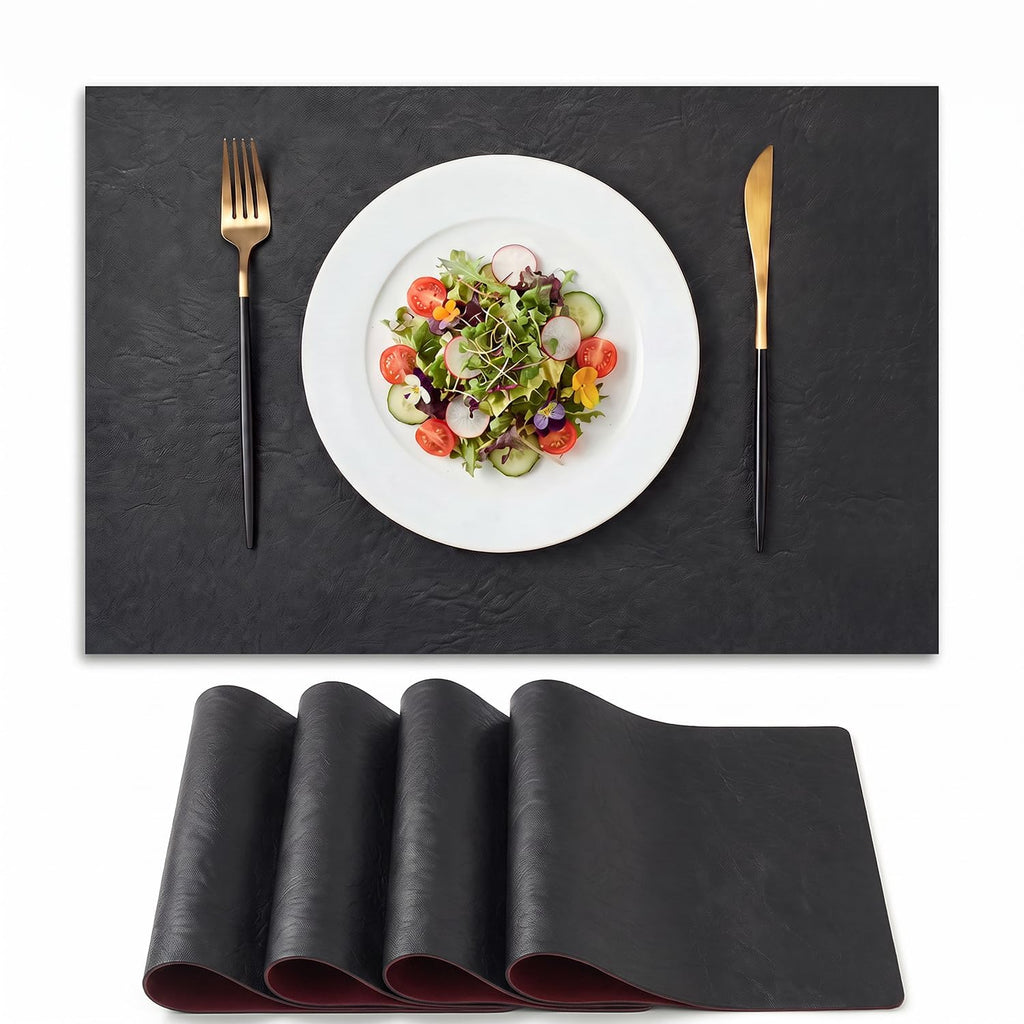 Artoid Mode Olive Green Faux Leather Placemats Set of 6, 15 Inch Waterproof Wipeable Heat Resistant Vinyl Place Mats, Reversible Table Mats for Kitchen Dining Decor