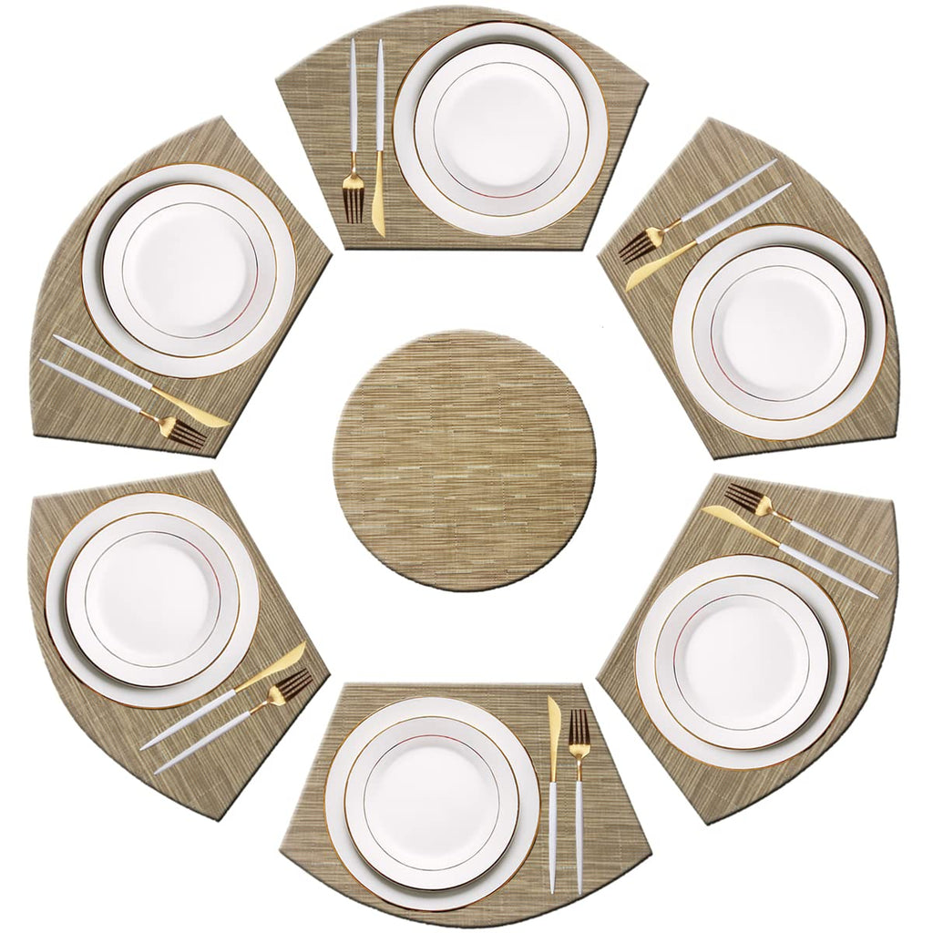 PIGCHCY Place Mats Heat-Resistant Non Slip Placemats Washable Easy to Clean Woven Vinyl Placemats for Dining Table (Set of 4, Brown)