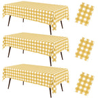 misaya 3 Packs Khaki White Buffalo Gingham Plastic Disposable Table Cloth