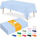 4 Pcs Light Blue Tablecloth 54 X 108 Inch Disposable Plastic Blue Tablecloths Waterproof Table Cloth Rectangular Table Cover for Boy Birthday Baby Shower Outdoor Picnic Party Decorations