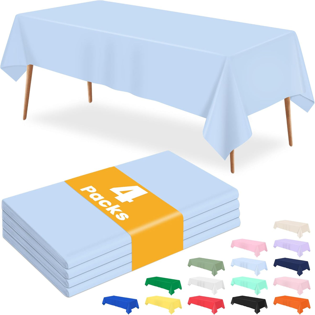 4 Pcs Light Blue Tablecloth 54 X 108 Inch Disposable Plastic Blue Tablecloths Waterproof Table Cloth Rectangular Table Cover for Boy Birthday Baby Shower Outdoor Picnic Party Decorations