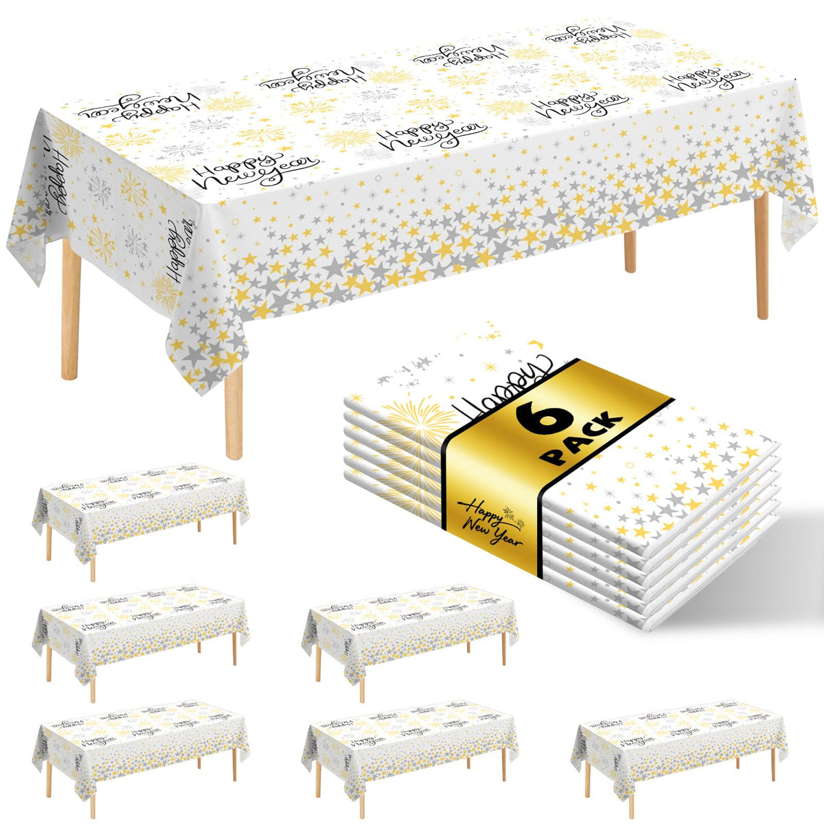 6 Pack Happy Birthday Plastic Tablecloths, 108" x 54" Rectangle Disposable Table Covers for Picnic Birthday Wedding Parties (Balloon)