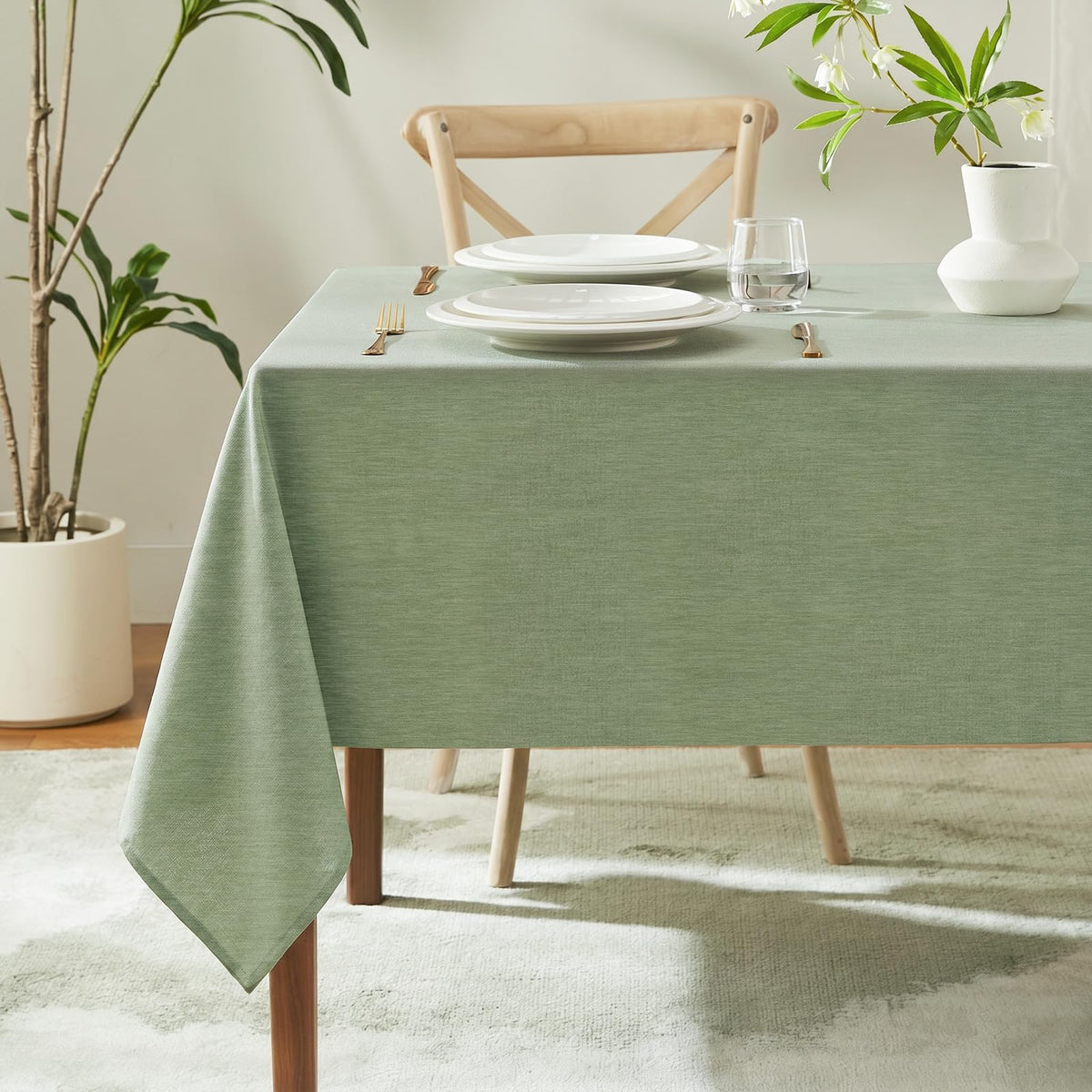 IVAPUPU Textured Linen Rectangle Table Cloth, Sage Green, 60 x 84 Inch