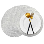 50 Pieces Gold Glitter Paper Place Mats Sparkle Round Disposable Table Mats Golden Sequin Doilies Decorative Placemats for Wedding Banquet Party Home Dining Tableware