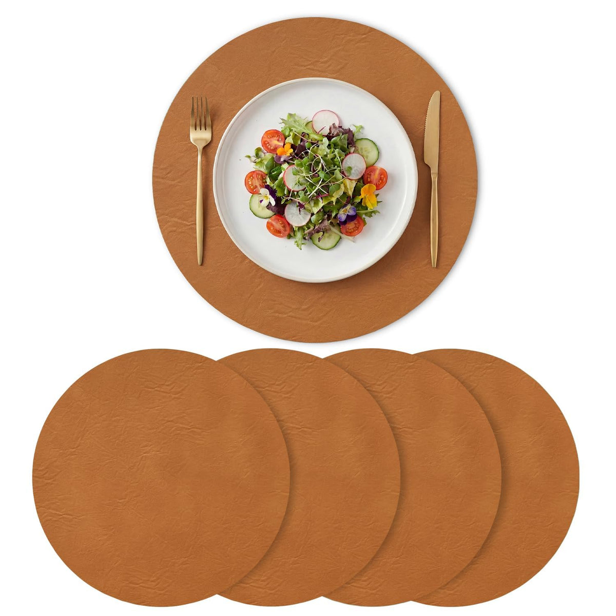 Artoid Mode Olive Green Faux Leather Placemats Set of 6, 15 Inch Waterproof Wipeable Heat Resistant Vinyl Place Mats, Reversible Table Mats for Kitchen Dining Decor