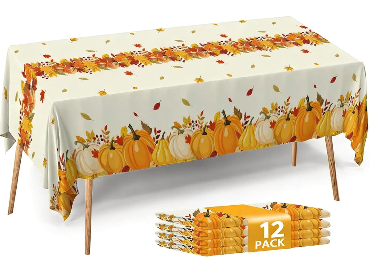ATFUNSHOP Fall Plastic Tablecloth 4 Packs Thanksgiving Disposable Table Cloth 54x108 Rectangle Table Cover with Pumpkin & Maple Leaf for Holiday Dinner Party Decorations Outdoor Picnic & Baby Showers