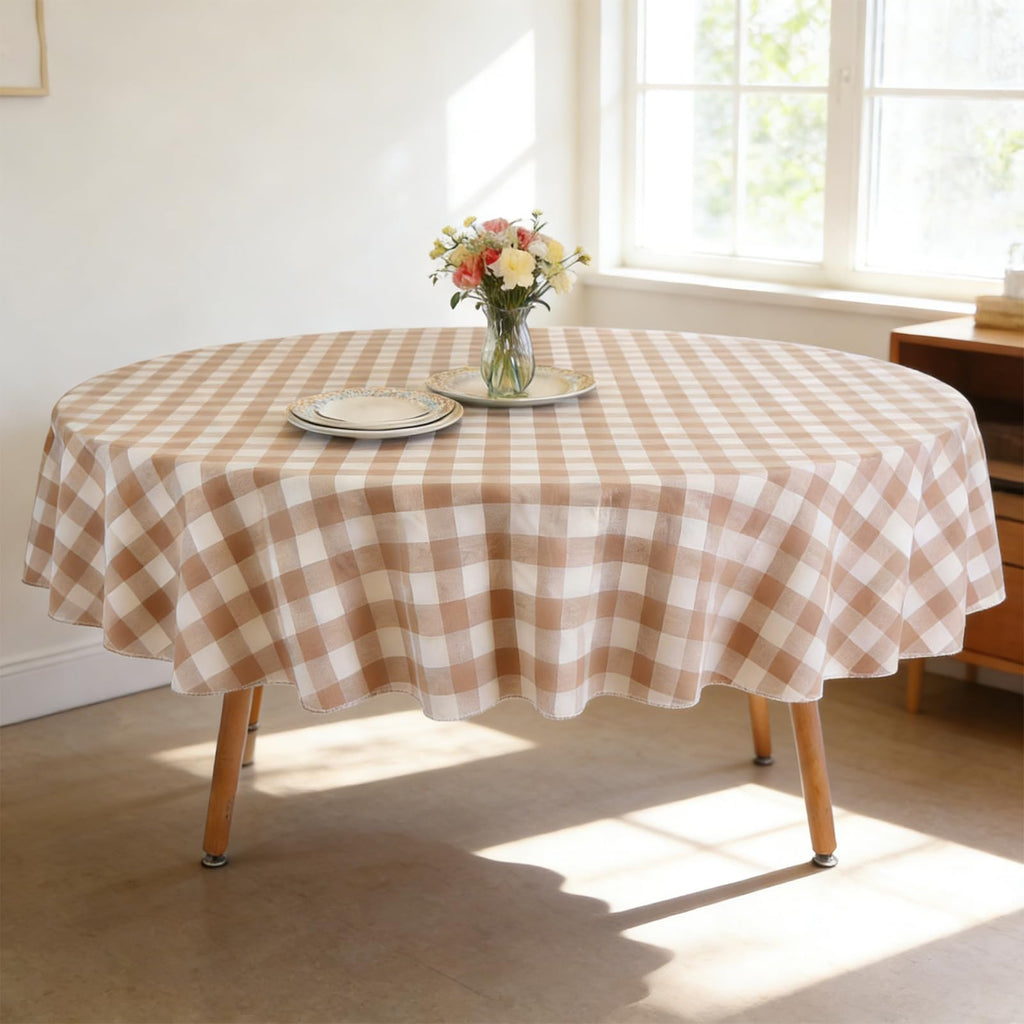 OUTCREATOR Halloween Tablecloth with Flannel Backing, Waterproof Round Table Cloth, Wipeable Plastic Table Cover for Fall Party Kitchen Dining Decor(Orange Halloween Silhouette, 60")