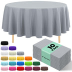 10 Pack Gold Round Tablecloth 84 Inch Round Plastic Table Cloth Disposable Waterproof Table Cover for Wedding Birthday Bridal Shower Party Decorations